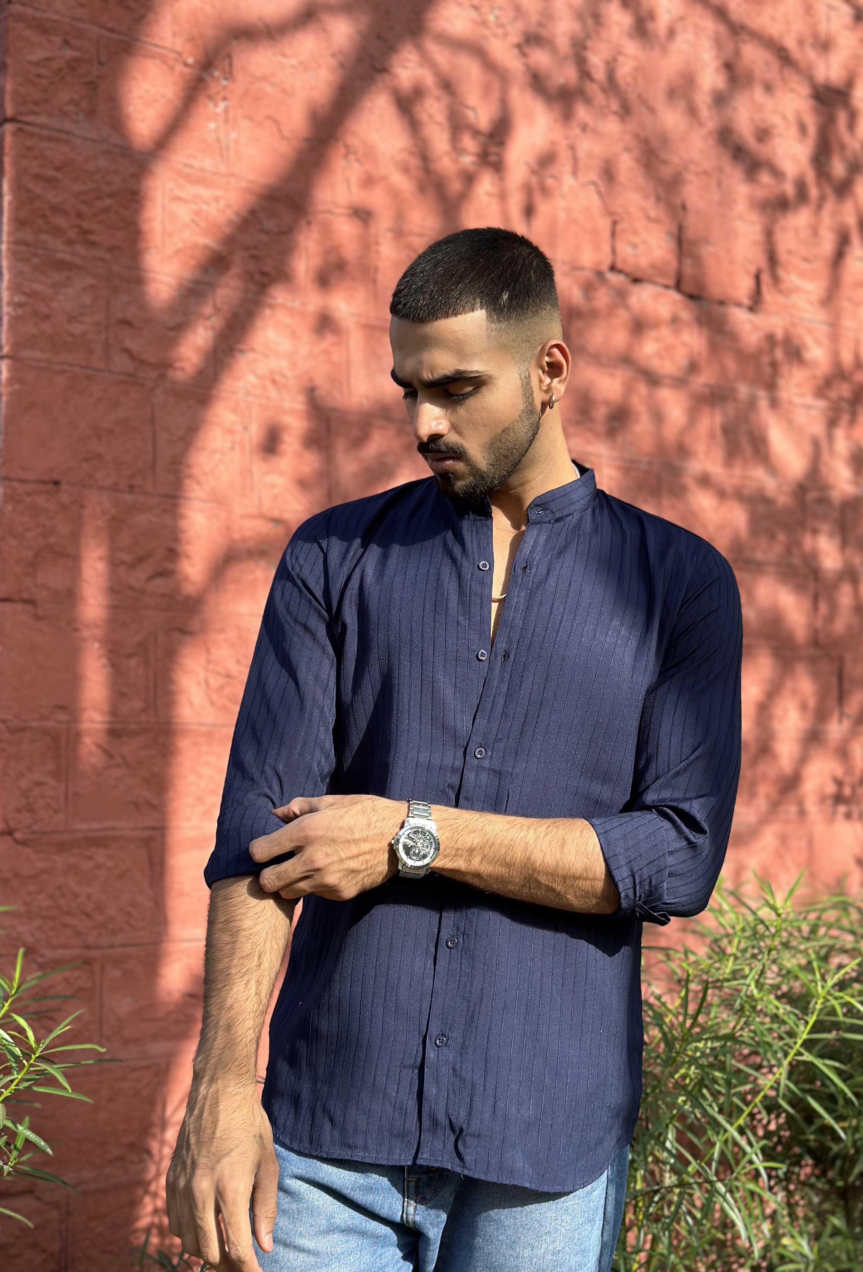 Navy Blue Striped Shirt